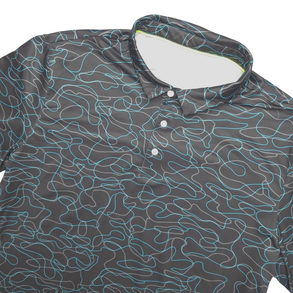 Obla Performance Polo‎ Shirt Mens XL Black Graphic Print Golf Stretch Top